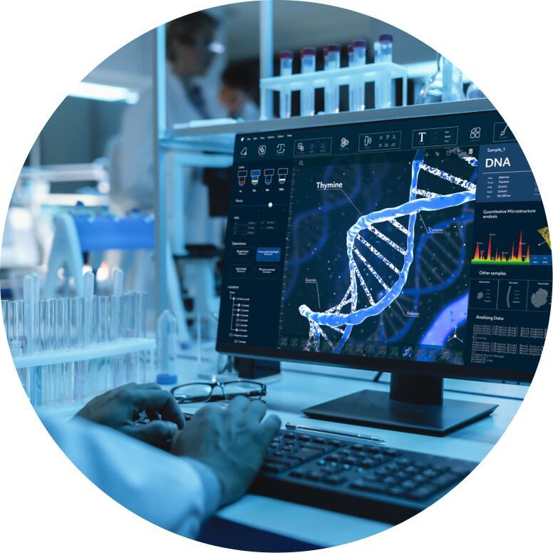 A geneticist sequencing DNA in a laboratory.